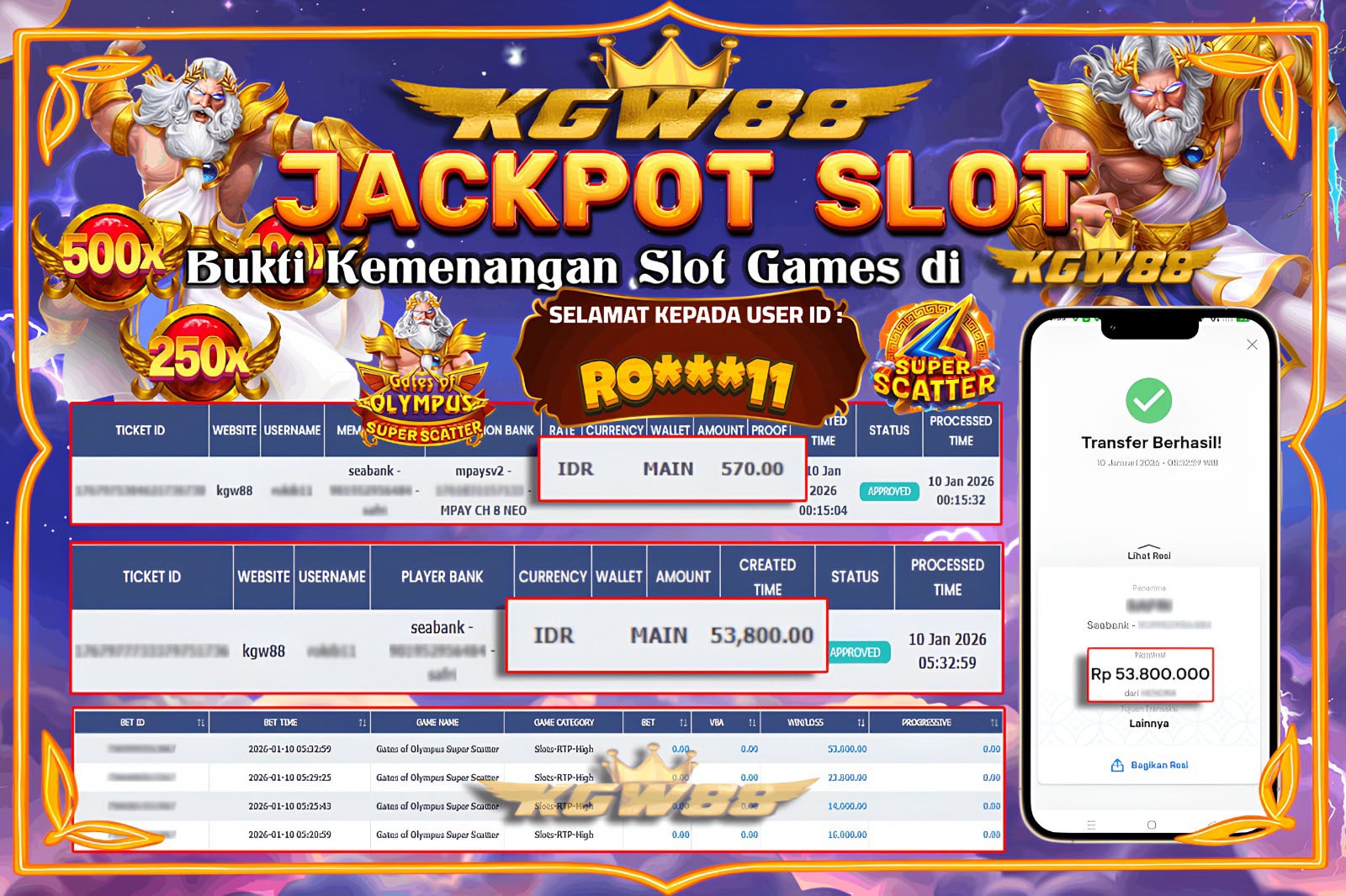 KGW88 JACKPOT GATES OF OLYMPUS SUPER SCATTER Rp.53.800.000,- LUNAS